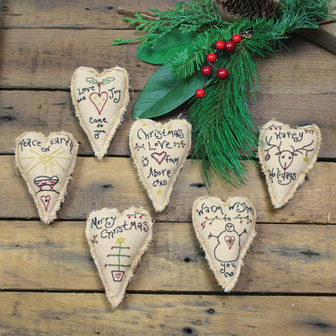 Heart Embroidered Ornaments Set of 6 ONAS5600 - The Fox Decor